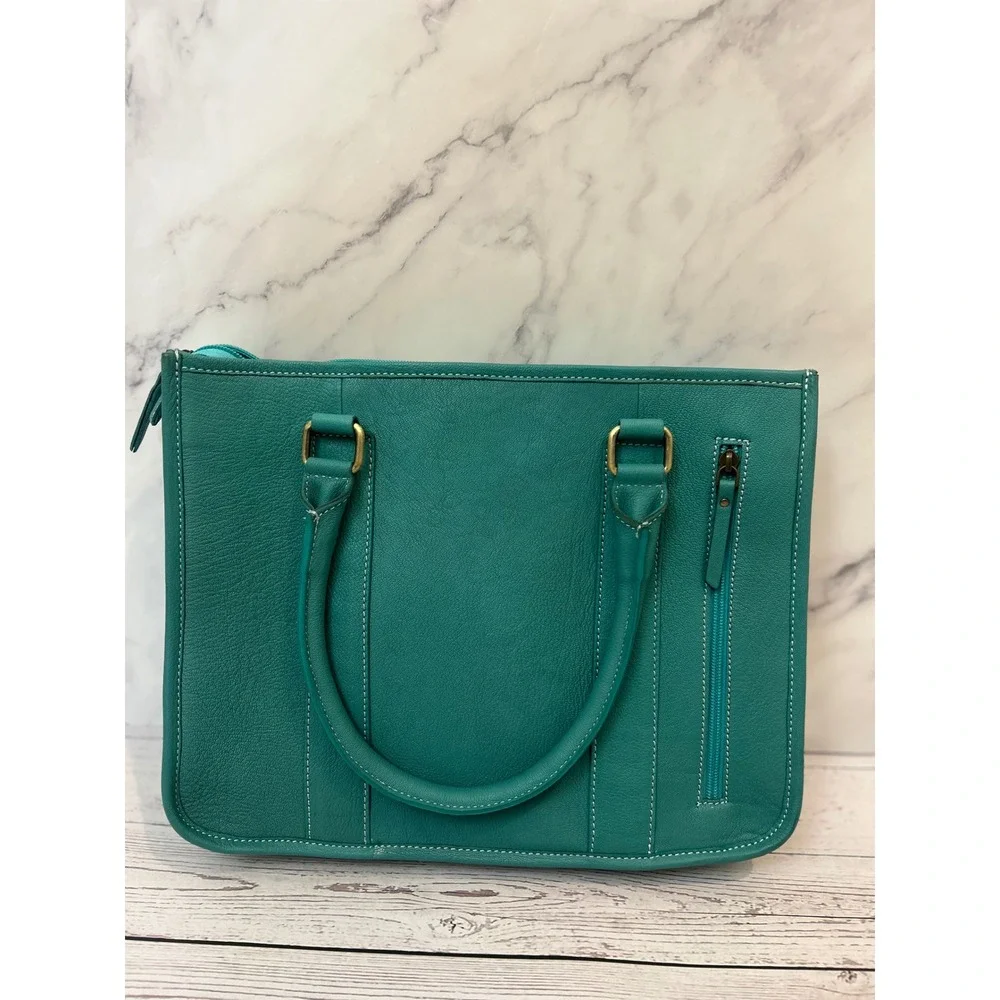 American Bison Teal Leather Cowhide Tooled Western Concealed Carry Purse